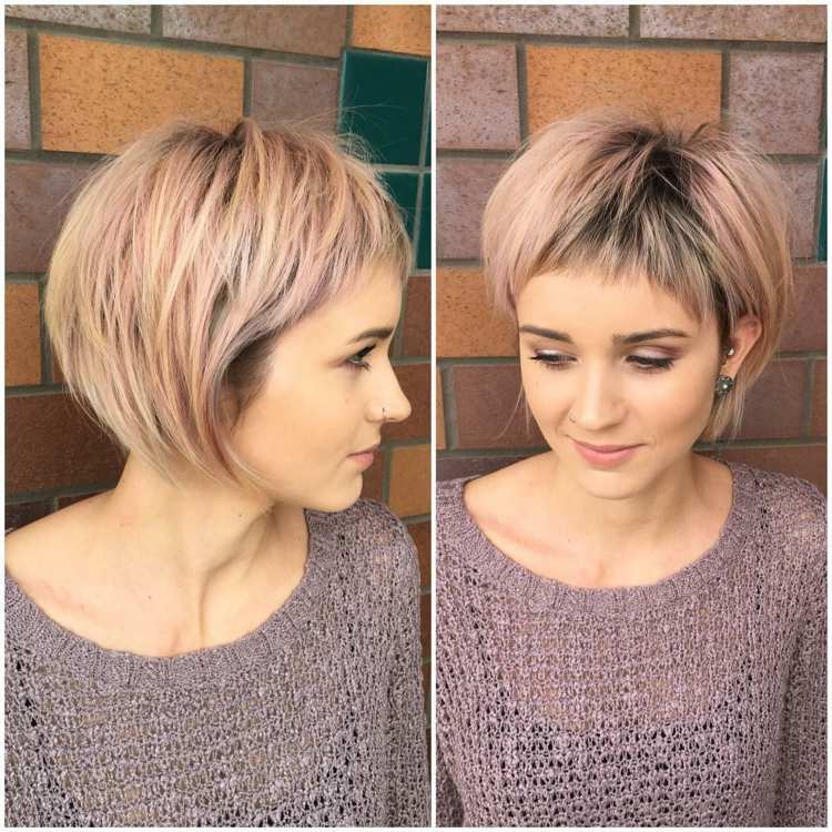 kurzhaarfrisuren-2018-fc3bcr-dc3bcnnes-haar-farbe-pink-bob-mit-pony kurzhaarfrisuren 2018 für dünnes haar farbe pink bob mit pony